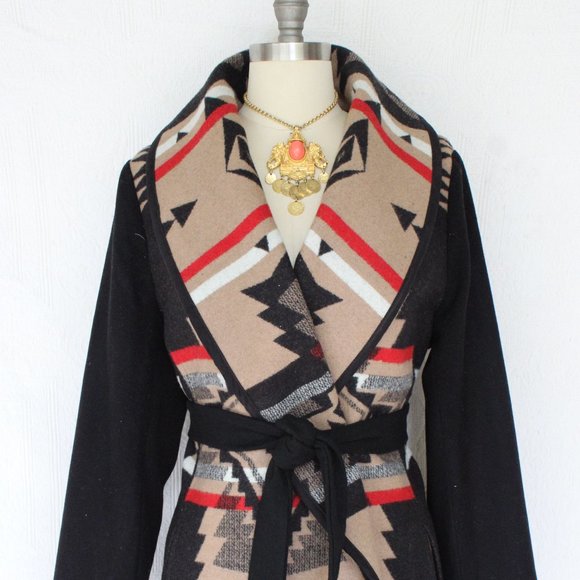 Pendleton wool blanket tribal Aztec southwest tribal wrap jacket coat cardigan - Picture 5 of 10